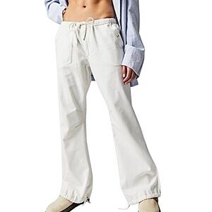 We the Free White‎ Cotton Utility Cargo Pants Drawstring Waist Flare Leg